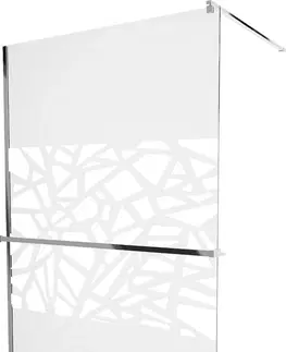Sprchové zástěny MEXEN/S KIOTO Sprchová zástěna WALK-IN s poličkou a držákem ručníků 80 x 200 cm, transparent/bílý dekor 8 mm, chrom 800-080-121-01-85
