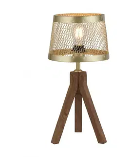 Designové stolní lampy LEUCHTEN DIREKT is JUST LIGHT Stolní lampa, matná mosaz, 1xE27, šňůrový vypínač, dřevo