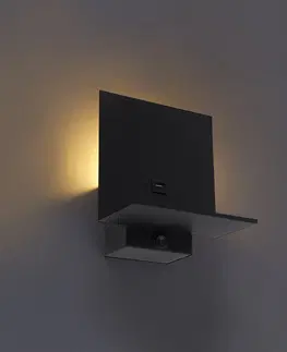 Nastenna svitidla Moderní nástěnná lampa černá včetně USB připojení - Flero