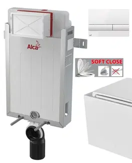 Záchody ALCADRAIN Renovmodul předstěnový instalační systém s bílým tlačítkem M1710 + WC INVENA FLORINA WITH SOFT, včetně soft/close sedátka AM115/1000 M1710 FL1