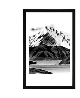 Černobílé Plakát s paspartou krásná horská krajina v černobílém provedení