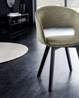 Luxusní jídelní židle Estila Skandinávská jídelní židle Lena s olivově zeleným potahem a černýma nohama z kovu 80cm