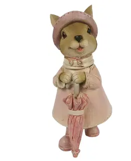 Velikonoční dekorace Dekorace králičí slečny v růžovém kabátku s deštníkem - 8*6*14 cm Clayre & Eef 6PR3331