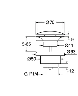 Sifony k pračkám GSI umyvadlová výpust 5/4“, neuzavíratelná, tl.5-65 keramická krytka, černá mat PVC26