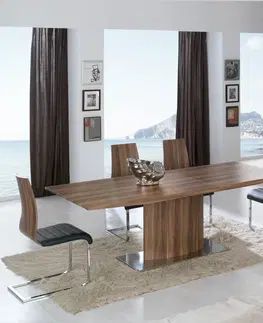 Designové a luxusní jídelní stoly Estila Moderní obdélníkový rozkládací jídelní stůl Edge v hnědé barvě na jedné noze 160(200cm)