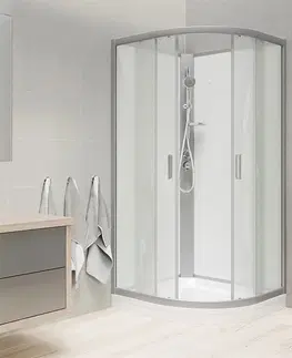 Sprchové vaničky MEREO Sprchový box, čtvrtkruh, 100cm, satin ALU, sklo Point, zadní stěny bílé, litá vanička, bez stříšky CK35162KMW