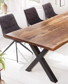 Designové a luxusní jídelní stoly Estila Designový industriální jídelní stůl Sheesham z masivu as kovovými černými nohami 220cm