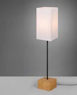 Stojací lampy Reality Leuchten Stojací lampa Woody dřevo/textil, kvádr, bílá