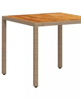 Zahradní stolky Zahradní stůl béžový 90 x 90 x 75 cm polyratan akáciové dřevo