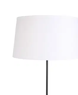 Stojaci lampy Stojací lampa černá s bílým plátěným stínidlem nastavitelným 45 cm - Parte