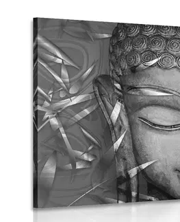 Černobílé obrazy Obraz usmívající se Buddha v černobílém provedení