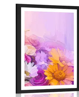 Květiny Plakát s paspartou olejomalba pestrobarevných květin