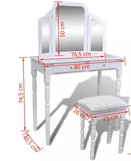 Noční stolky Toaletní stolek s taburetem 3v1 bílá Dekorhome
