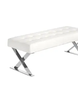 Stylové a luxusní taburety Estila Moderní kožená lavice Urbano bílá s chromovými nožičkami 120cm