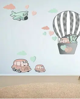 Autíčka Dekorační nálepka do dětského pokoje v pastelových barvách létající auta