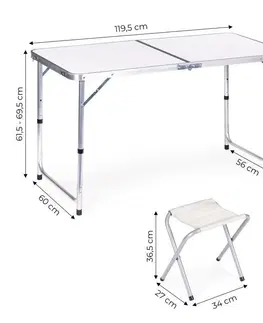 Zahradní nábytek Skládací cateringový stůl 119,5x60 cm bílý se 4 židlemi