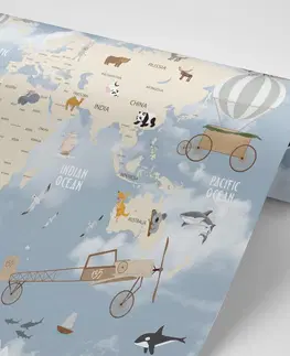 Samolepící tapety Samolepící tapeta nádherná dětská mapa se zvířátky