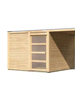 Dřevěné plastové domky Dřevěný zahradní domek QUBIC 2 s přístavkem 270 Lanitplast Přírodní dřevo