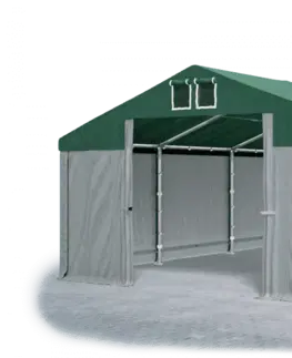 Zahrada Skladový stan 5x10x2,5m střecha PVC 560g/m2 boky PVC 500g/m2 konstrukce ZIMA PLUS Šedá Zelená Šedá