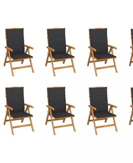 Zahradní židle Skládací zahradní židle s poduškami 8 ks teak / látka Dekorhome Šedá kostka