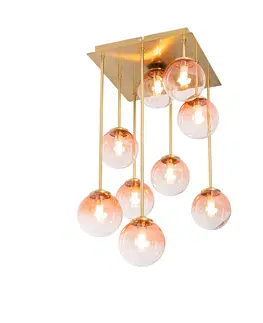 Stropni svitidla Stropní svítidlo ve stylu Art Deco zlaté s růžovým sklem 9 světel - Atény