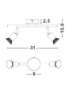 Industriální bodová svítidla Nova Luce Moderní stropní lišta Base se dvěma nastavitelnými spoty - 2 x 50 W, rez NV 662002