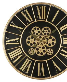 Hodiny Černozlaté nástěnné hodiny s ozubenými kolečky - Ø 60*8 cm / 3*AA Clayre & Eef 5KL0209