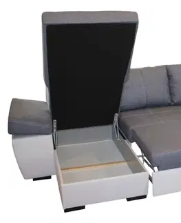Rohové sedací soupravy MebleDomi Rohová rozkládací pohovka s lenoškou Tivoli černá/bílá