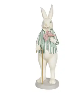 Velikonoční dekorace Velikonoční soška králíka v pruhovaném sáčku s hůlkou - 12*9*31 cm Clayre & Eef 6PR3145