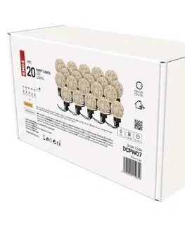 LED řetězy EMOS LED světelný řetěz – 20x párty žárovky, 7,6 m, venkovní i vnitřní, teplá bílá DCPW07