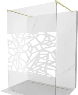 Sprchové zástěny MEXEN/S Kioto samostatně stojící sprchová zástěna 110 x 200, bílý vzor 8 mm, zlatá kartáčovaná 800-110-002-55-85