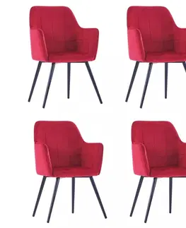 Židle Jídelní židle 4 ks samet / ocel Dekorhome Červená