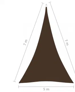 Stínící textilie Stínící plachta trojúhelníková 5 x 7 x 7 m oxfordská látka Dekorhome Hnědá