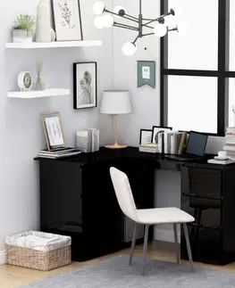 Kancelářské skříně Rohový psací stůl se šuplíky 145x100 cm Dekorhome Bílá lesk