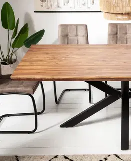 Obdélníkové jídelní stoly Estila Masivní industriální jídelní stůl Cosmos II ze sheesham dřeva hnědé barvy s černým zkříženýma nohama 180cm
