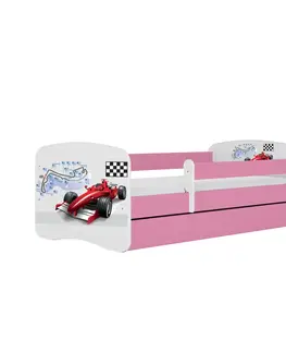 Dětské postýlky Kocot kids Dětská postel Babydreams formule jedna růžová, varianta 80x180, se šuplíky, s matrací