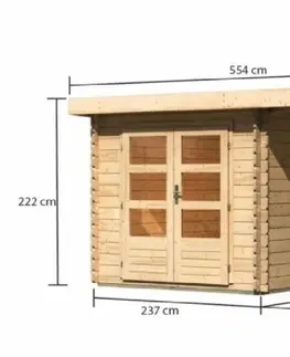 Dřevěné plastové domky Dřevěný zahradní domek BASTRUP 4 s přístavkem Lanitplast Přírodní dřevo