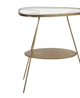 Konferenční stolky Zlatý kovový odkládací stolek se skleněnou deskou Rébecca - 61*37*70 cm Clayre & Eef 50472