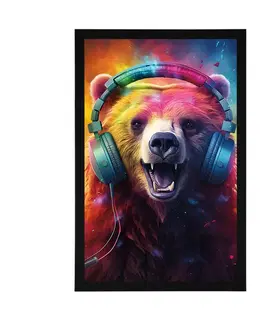 Párty zvířata se sluchátky Plakát medvěd se sluchátky
