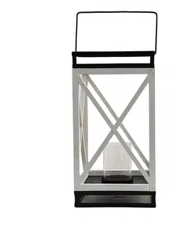 Zahradní lampy Černo-bílá dřevěno-kovová lucerna Fabion - 20*20*38 cm Clayre & Eef 64959