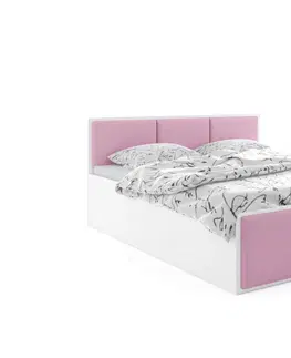 Postele Expedo Čalouněná postel SANTOS, 120x200, bílá/trinity 19 - růžová + kovový rošt + matrace