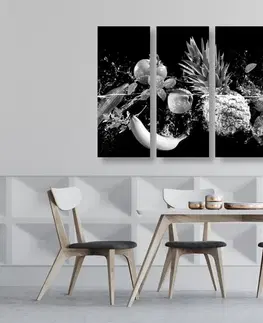 Černobílé obrazy 5-dílný obraz organické ovoce a zelenina v černobílém provedení