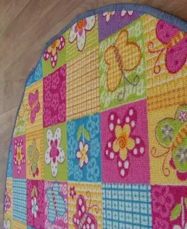 Koberce a koberečky Dywany Lusczow Dětský kulatý koberec Butterfly & Flowers barevný, velikost kruh 100