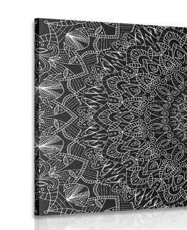 Černobílé obrazy Obraz detailní ozdobná Mandala v černobílém provedení