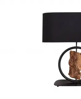 Designové a luxusní noční lampy do ložnice Estila Moderní černá stolní lampa Elements s dřevěnými prvky 58cm