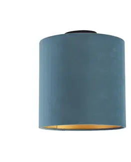 Stropni svitidla Stropní lampa s velurovým odstínem modrá se zlatem 25 cm - černá Combi