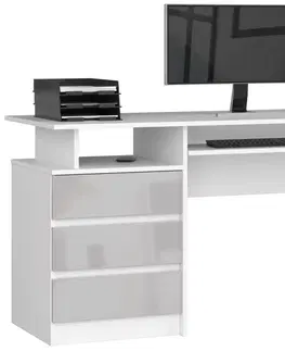 Psací stoly Ak furniture Volně stojící psací stůl CLP 135 cm bílý/šedý akryl vysoký lesk