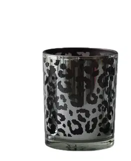 Svícny Stříbrný skleněný svícen Leo s motivem leoparda  - 7,3*7,3*8cm Mars & More XMWLZLS