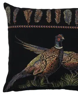 Dekorační polštáře Černý gobelínový polštář bažanti Pheasant - 45*43*16cm Mars & More EVKSFZM