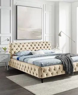 Luxusní a stylové postele Estila Elegantní chesterfield manželská postel Modern Barock se sametovým krémovým čalouněním 180x200